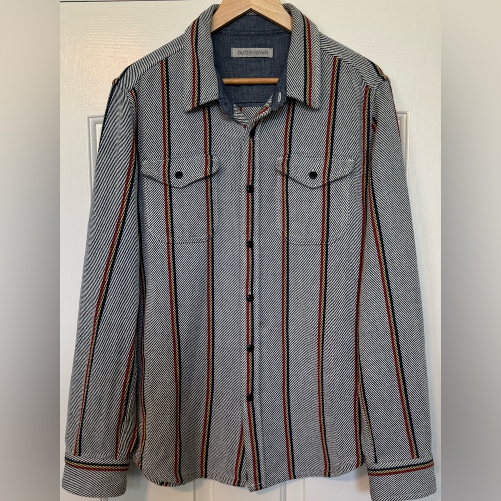 Outerknown Organic Cotton Stripe Flannel Shirt Jacket Shacket L